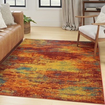 Flame Red and Yellow Synthetic 4' x 6' Area Rug