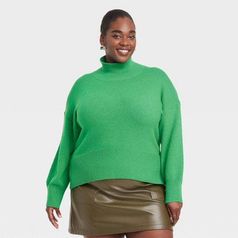 Women's Mock Turtleneck Pullover Sweater - A New Day™ Green XXL