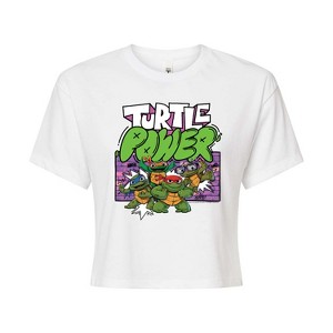 Women's - Teenage Mutant Ninja Turtles Mutant Mayhem - Turtle Power Cropped Graphic T-Shirt - 1 of 4