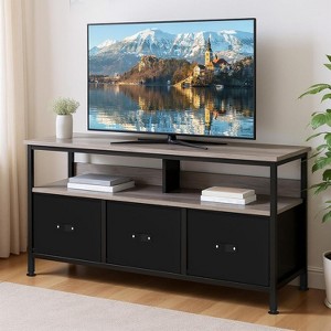 55" Rustic Modern TV Stand with 3 Fabric Drawers, Dresser Style Entertainment Center for Living Room, Bedroom - 1 of 4