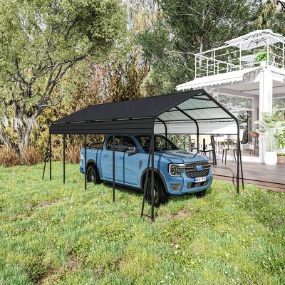 Metal Carport with Galvanized Steel Roof, Reinforced Frame, Outdoor Storage Shelter for Car, Truck, or Garden Use - Maison Boucle