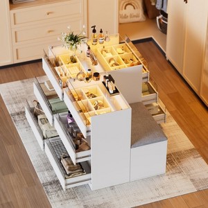 PAKASEPT Armoire Bedroom Island, Wardrobe Closet Island Dresser with Glass Showcase, Charging & 3 Color LED Light, with Bench, Walk in Wardrobe - 1 of 4