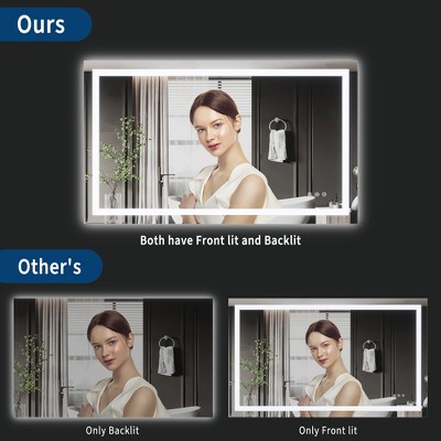 Aluminum Alloy Frameless LED Bathroom Mirror with Dual Light Strips, Adjustable Color Temperature 3000K/4000K/6000K, Anti-Fog, Horizontal/Vertical