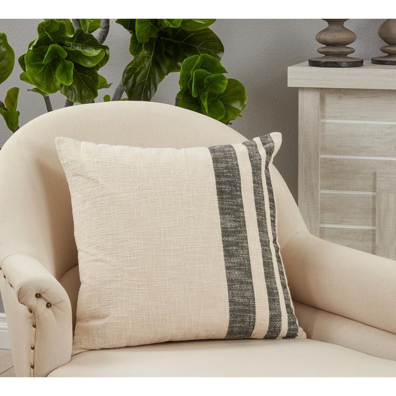 Saro Lifestyle Saro Lifestyle Cotton Pillow Cover With Striped Design, Natural, 20", 3 of 4