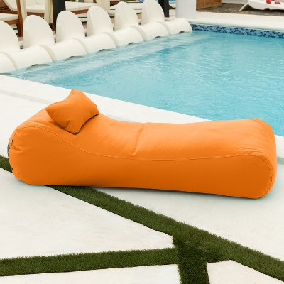 Tangerine Sunbrella Outdoor Bean Bag Chaise Lounger with Pillow