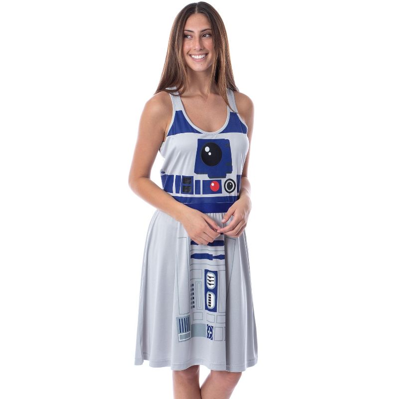 Star Wars Womens' R2-D2 Droid Racerback Pajama Nightgown Costume Dress Grey, 1 of 5