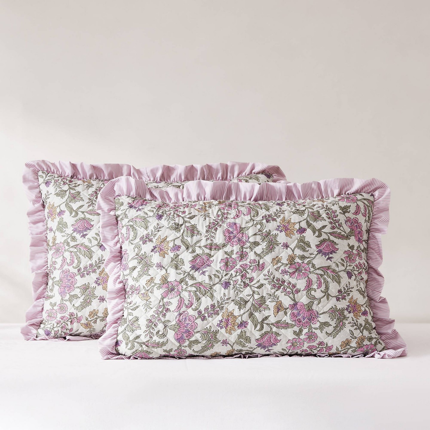 Покрывала Lush Decor King/California King Lola Block Print Ruffle Reversible Floral Quilts Purple, цвет: С принтом — фото 8