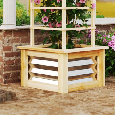 Natural Fir Wood and Galvanized Steel Planter with Trellis