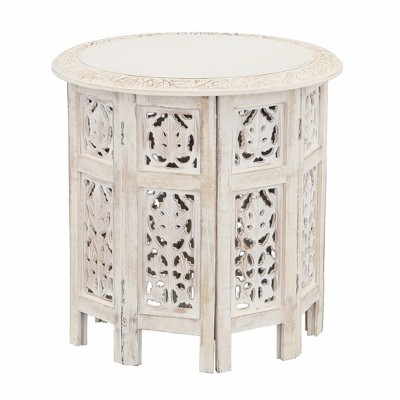 Wooden Hand Carved Folding Accent Coffee Table White - The Urban Port