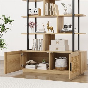 5-Tier Rattan Bookshelf with Storage Function, 71.1 Inch, Open Display Rack, Metal Frame, Open Storage Cabinet for Living Room, Bedroom and Home - 1 of 4