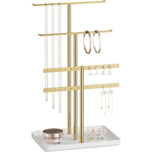 14.5-Inch Gold Jewelry Stand - Holds 80 Pieces, Sturdy Display for Necklaces & Bracelets - 1 of 4