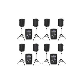 Pyle 4 x PPHP28AMX Stage & Studio 8 Inch Bluetooth DJ PA Loud Speaker System and 8 Channel Audio Mixer Bundle Kit w/ USB & SD Readers, Black (4 Pack)