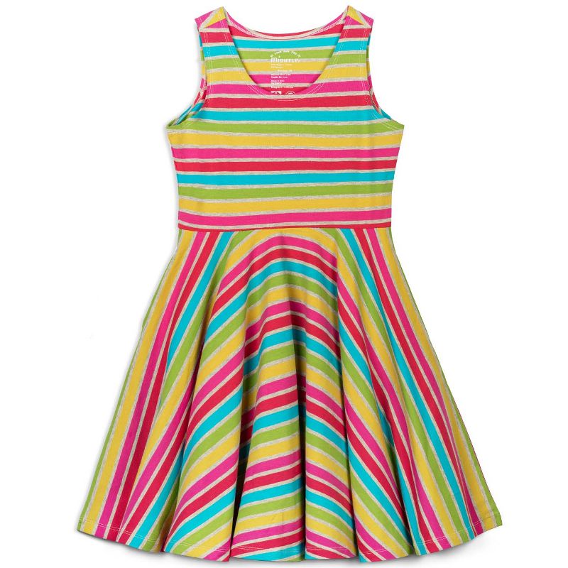 Mightly Girls Fair Trade Organic Cotton Sleeveless Twirl Dress, Rainbow Stripe, 1 of 5