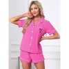 INSPIRE CHIC Women's 2 Pcs Heart Print Cute Short Sleeve Button Downs Shirt with Shorts Lounge Pajama Sets - 3 of 4