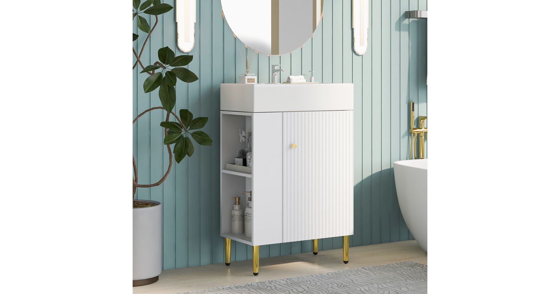 21.6" White Bathroom Vanity Combo Cabinet