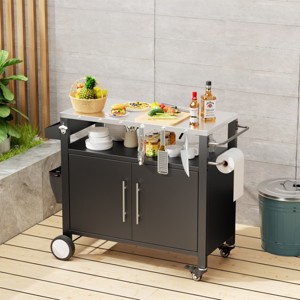 Outdoor Grill Cart with Storage Cabinet, Hooks, Spice Rack, Rolling BBQ Prep Table with Wheels and Double Doors for Patio-Maison Boucle - 1 of 4
