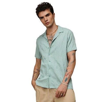 Campus Sutra Men Men's Sage Green Grain-Textured Shirt