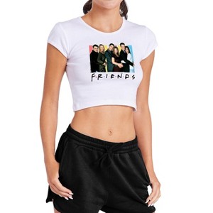 Friends Cast Logo Women's Cap Sleeve Baby Rib Crop Top White - 1 of 4