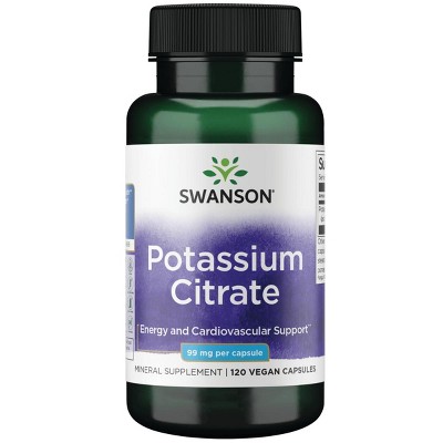 Swanson Ultra Potassium Citrate Mineral Supplement, Essential Electrolyte Helps Support Heart Health & Energy, 99 mg (120 Capsules).