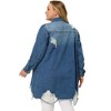 Agnes Orinda Women's Plus Size Classic Distressed Fray Hem Trucker Denim Jean Jackets - 4 of 4