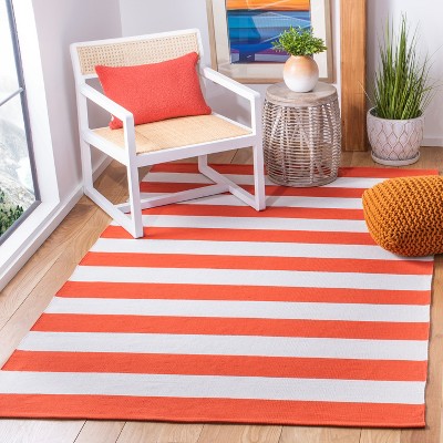 Montauk Rust and Ivory Striped 5' x 8' Wool Cotton Area Rug