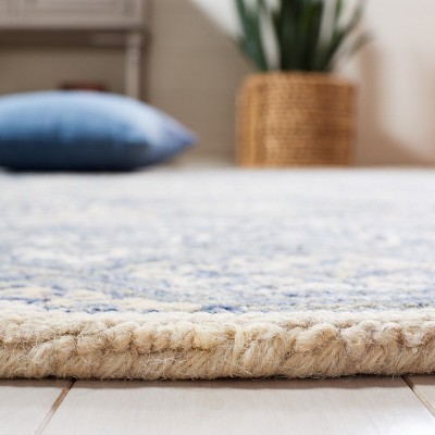 Handmade Blue Floral Tufted Wool 8' x 10' Area Rug