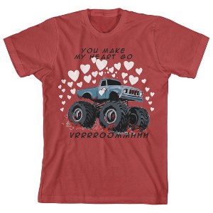 Monster Truck You Make My Heart Go Vrrrroommhhh Youth Red Short Sleeve Tee - 1 of 3