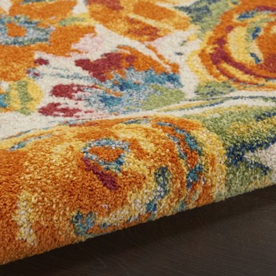 Ivory Floral Synthetic 8' x 10' Rectangular Area Rug