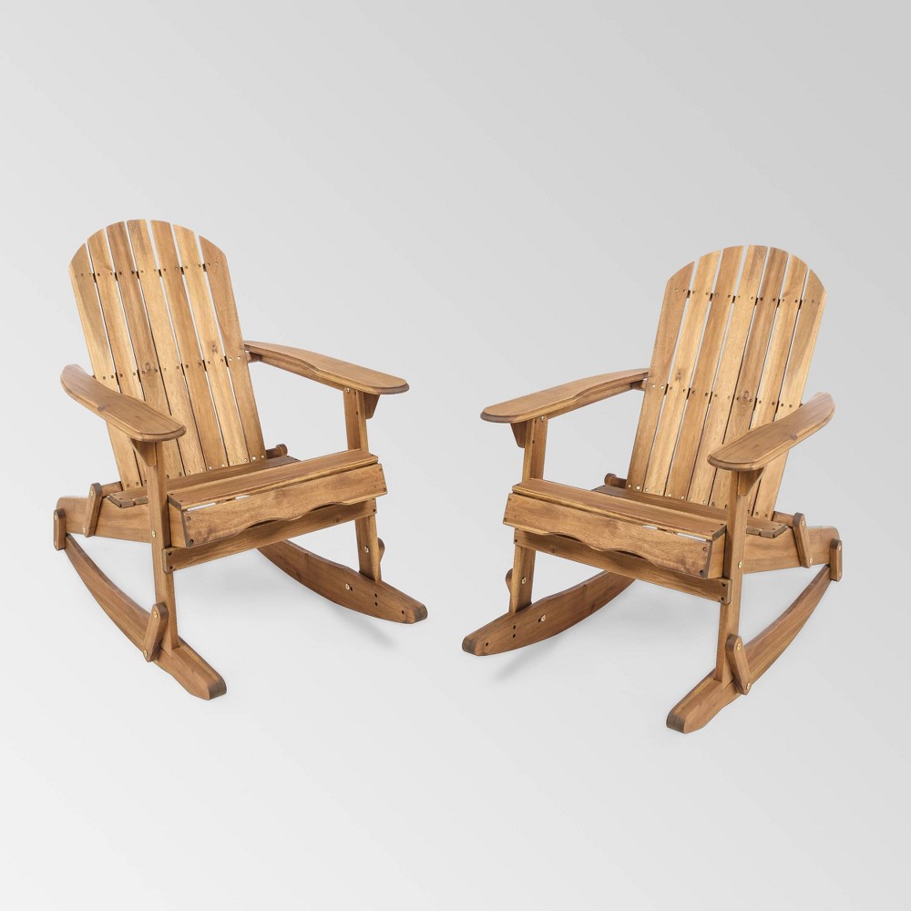 Malibu 2pk Acacia Wood Adirondack Rocking Chair Natural - Christopher Knight Home