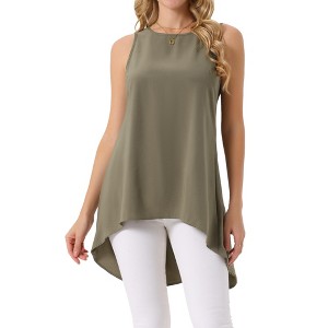 INSPIRE CHIC Women's Casual High Low Blouse Sleeveless Crewneck Asymmetrical Hem Flowy Blouse - 1 of 4