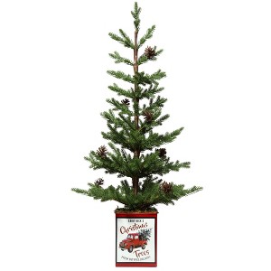 Haute Décor 24" Unlit Pine Artificial Christmas Tree with Pinecones in Painted Metal Pot - 1 of 3