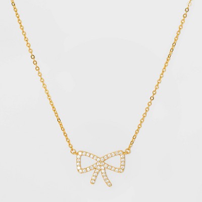 SUGARFIX by BaubleBar Crystal Bow Delicate Pendant 14k Necklace - Gold
