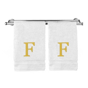 BC BARE COTTON Monogrammed Hand Towel, 100% Turkish Cotton - Set of 2 - White - Gold Block - 1 of 4