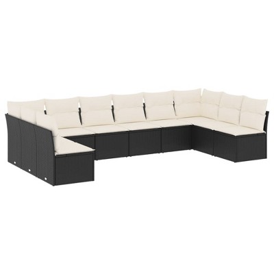 vidaXL 10 Piece Patio Sofa Set with Cushions Black and Cream Poly Rattan - Without Table