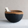 Storied Home Decorative Handmade Paper Mache Bowl with Wicker Rim, Black and Natural - 3 of 3