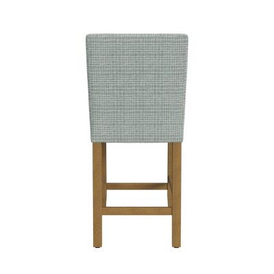 Gray Mini Grid Upholstered Counter Stool with Wood Legs