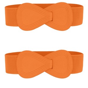 INSPIRE CHIC Women's Interlock 8-shaped Buckle Elastic Faux Leather Stretch Waist Belt 2 Pcs - 1 of 4