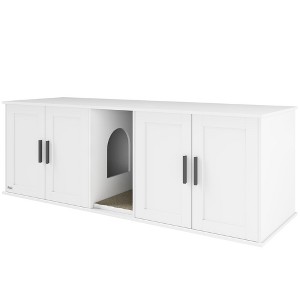 Skyzone White Cat Litter Box Furniture with Barn Door & Cat Hole, 31.5" L x 20.9" W x 19.7" H - - 1 of 4
