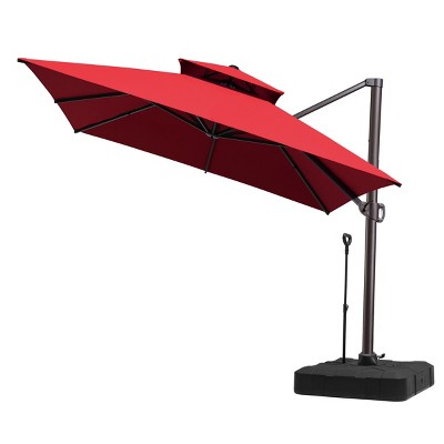 Pellebant 10'x13' Patio Cantilever Umbrella Double Top Design UV30+ Fabric High Strength Aluminum Pole with 360° Rotation 5 Height Settings