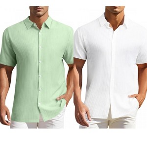 INSPIRE CHIC Men's Summer Point Collar Short Sleeves Button Down Linen Shirts 2 Packs - 1 of 4