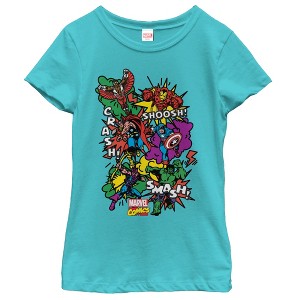 Girl's Marvel Comic Book Sound Effects T-Shirt - 1 of 3