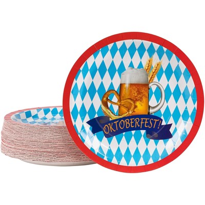 Juvale 80 Pack Oktoberfest Beers with Bavarian Flag Disposable Paper Plates Party Supplies, 9 In