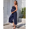 Women's Maternity Jumpsuit Summer Smocked Casual Sleeveless Long Pants Loose Wide Leg High Waist Romper Overalls Pockets - 4 of 4