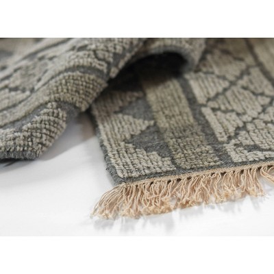 Handmade Rectangular Gray Wool Geometric Area Rug 2' x 3'