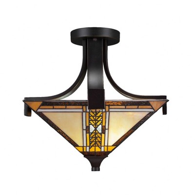 Toltec Lighting Apollo 2 - Light Flush Mount in  Dark Granite with 14" Square Santa Cruz Art Glass Shade