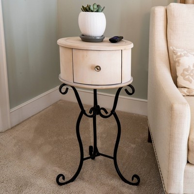 Wilson 1 Drawer Wood and Metal Round Side Table White - Décor Therapy