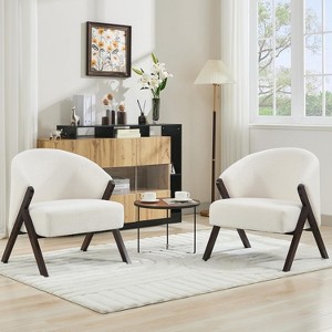 GustoWave  Mid-Century Accent Chair, Velvet Fabric Upholstered Lounge Arm Chair with Solid Wood Frame & Soft Cushion for Living Room - 1 of 4