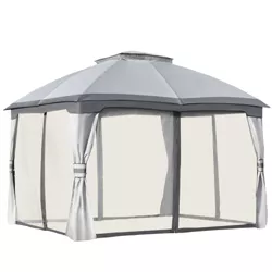 Outsunny 10' x 12' Outdoor Gazebo, Patio Gazebo Canopy Shelter w/ Double Vented Roof, Zippered Mesh Sidewalls, Solid Steel Frame, Gray