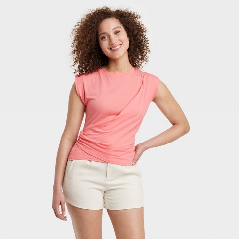 Women's Slim Fit Drape Wrap T-Shirt - A New Day™ Pink L