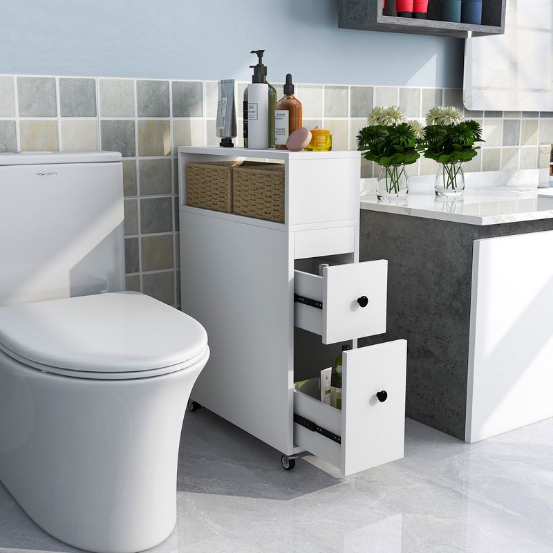 Costway Movable Bathroom Storage Cabinet Narrow Toilet Side Paper Holder w/ 2 Drawers, 2 of 11